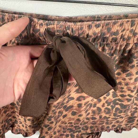 Aerie Brown Leopard Print Ruffle Trim Pajama Flannel Boxer Shorts Size Medium - Picture 12 of 16